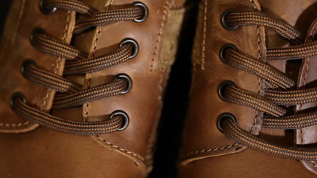 Shoelaces close up, leather shoes