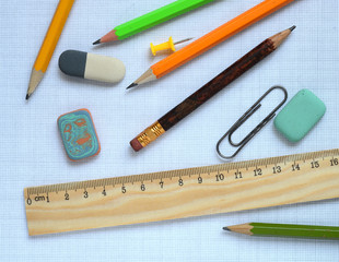 Pencils and wooden ruler