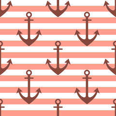 Vector seamless pattern with anchor. Symmetrical background, nautical theme. Graphic illustration. Template for wrapping, backgrounds, fabric, prints, decor, surface