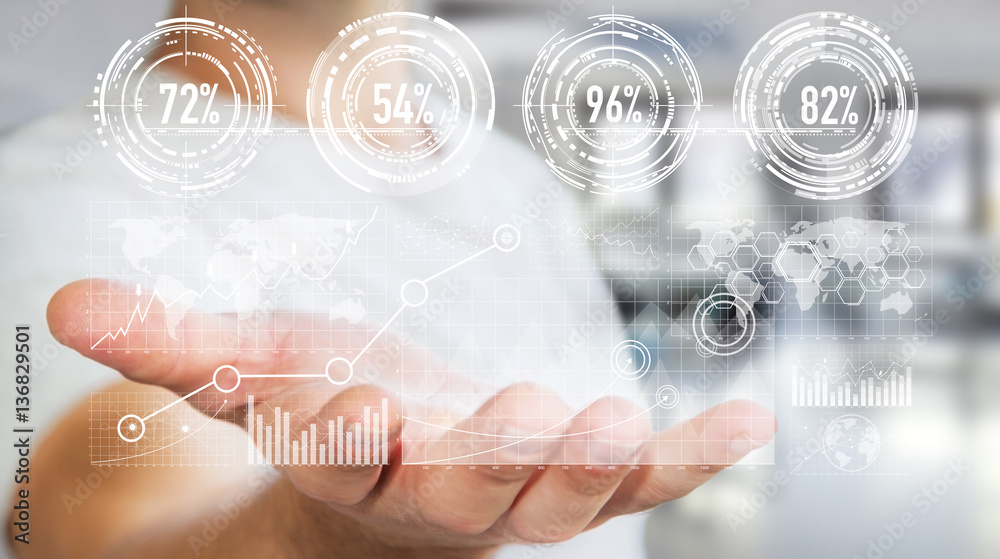 Aufkleber Businessman holding digital graph interface ‘3D rendering’
