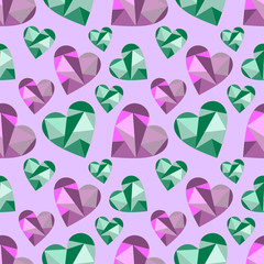 Vector seamless pattern with abstract hearts, background. Polygonal design. Geometric triangular origami style, graphic illustration. Series of Love Seamless Patterns. Print for wrapping, background