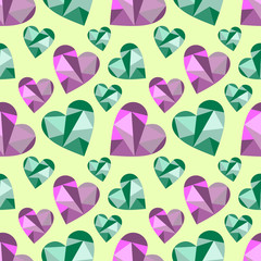 Vector seamless pattern with abstract hearts, background. Polygonal design. Geometric triangular origami style, graphic illustration. Series of Love Seamless Patterns. Print for wrapping, background