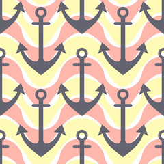 Vector seamless pattern with anchor. Symmetrical background, nautical theme. Graphic illustration. Template for wrapping, backgrounds, fabric, prints, decor, surface