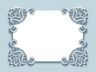 Cutout paper card with lace corners