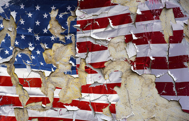 Grunge vintage wall with an American Flag