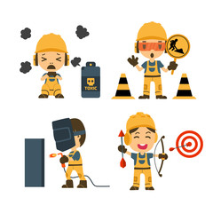 Set of Construction worker, Accident working, safety first, health and safety, vector illustrator