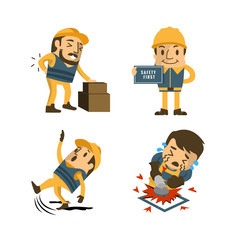 Set of Construction worker, Accident working, safety first, health and safety, vector illustrator