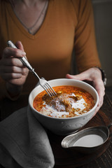 Cream sauce with Butter chicken in a bowl
