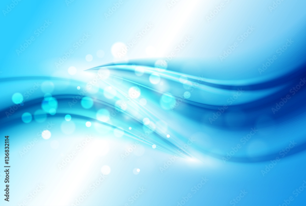 Poster Smooth light blue waves lines and Lens Flares vector abstract background.