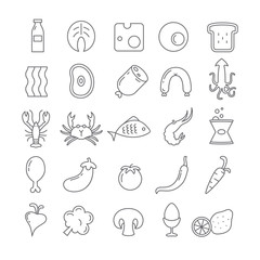 Set of icons with different products.