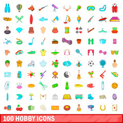Fototapeta na wymiar 100 hobby icons set, cartoon style