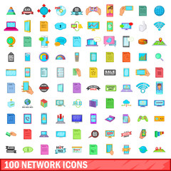 100 network icons set, cartoon style