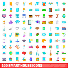 100 smart house icons set, cartoon style