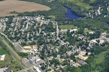 aerial view of the small twon community of Ayr, Ontario Canada