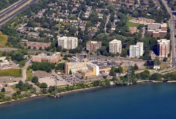 aerial view of the shoreline near the hospital in Burlington Ontario Canada 