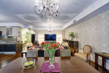 Russia,Moscow region -  living room interior design in new luxury country house
