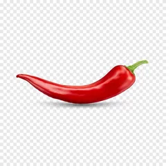 Foto auf Alu-Dibond Realistisches Bild der roten heißen natürlichen Chilischote mit Schatten für kulinarische Produkte und Rezeptvektorillustration © fosin