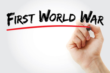 Hand writing First World War with marker, concept background