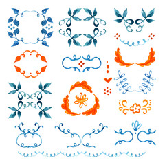 Watercolor floral set of wreaths and other design elements