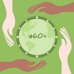 Earth Hour concept. Hands saving green planet in the form of clocks