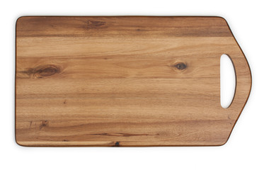 Cutting board made of acacia wood. Close-up, top view.
