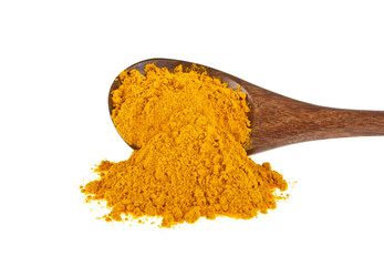 Turmeric powder isolated on white background. Curcuma powder.