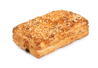 Spicy bun sprinkled with sesame seeds isolated on white