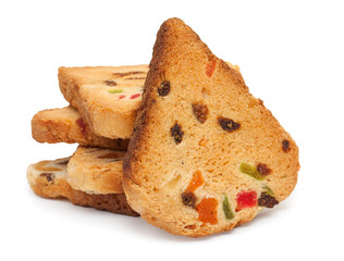 Rusks with candied fruit, isolated on a white background, close-