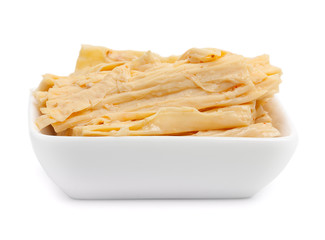 Asparagus soy in rectangular ramekin isolated on a white. Korean