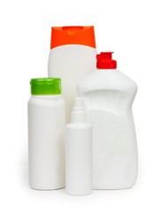 Composition of bottles of cleaners household chemicals isolated