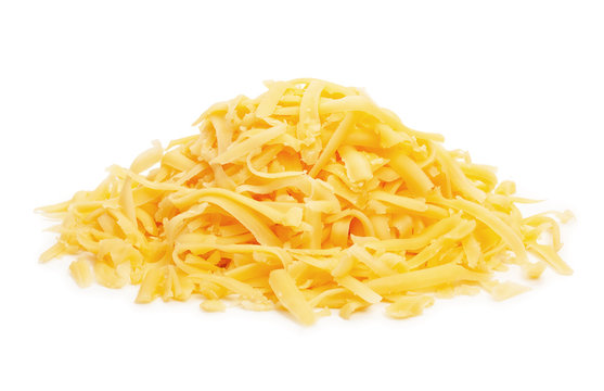 Heap of grated cheese isolated on a white background