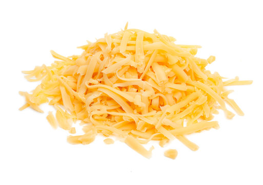 Heap of grated cheese isolated on a white background