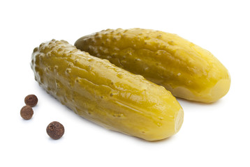 Set of 2 Homemade pickled cucumbers with black pepper isolated o