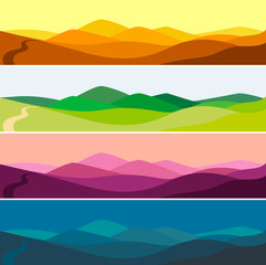 Fototapeta premium Vector illustration of mountain landscape in time of day