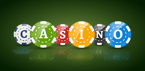 Poker chips with word CASINO. Casino concept of colorful chips.