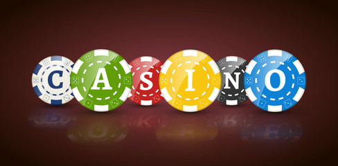 Poker chips with word CASINO. Casino concept of colorful chips.