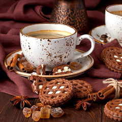 Breakfast coffee with chocolate cookies