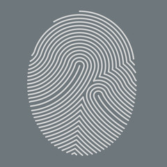 Abstract white fingerprint outline vector illustration on grey b