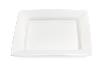 Empty porcelain square plate isolated on a white background