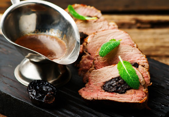 Prune-Stuffed Pork Fillet.selective focus