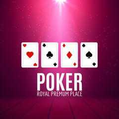 Shining Casino Banner Poster. Show spotlight casino design with cards. Casino poster