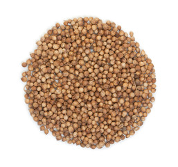 Heap Coriander Seeds, isolated on white background, top view, cl