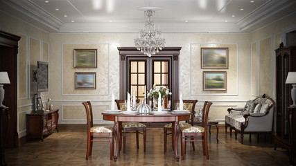 Luxury living room interior design in classic style. 3d renderin - 136840119