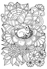 Fototapeta premium Black and white flower pattern for adult coloring book.