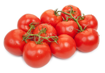 Two branches of red tomatoes isolated on white