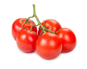 Branch of red tomatoes isolated on white