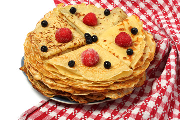 Pancakes with strawberry and bilberry for Pancake Day