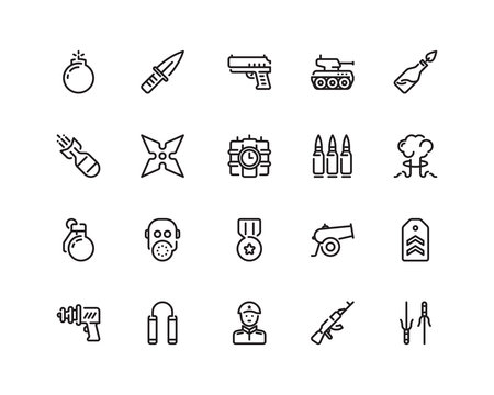 Military icon set, outline style