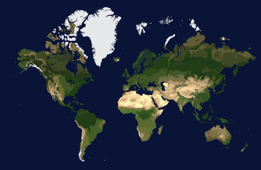 Naklejka premium Coloured physical map of the world, view from space