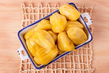 Tropical fruit Jackfruit (jakfruit, jack, jak) in bowl © jantima